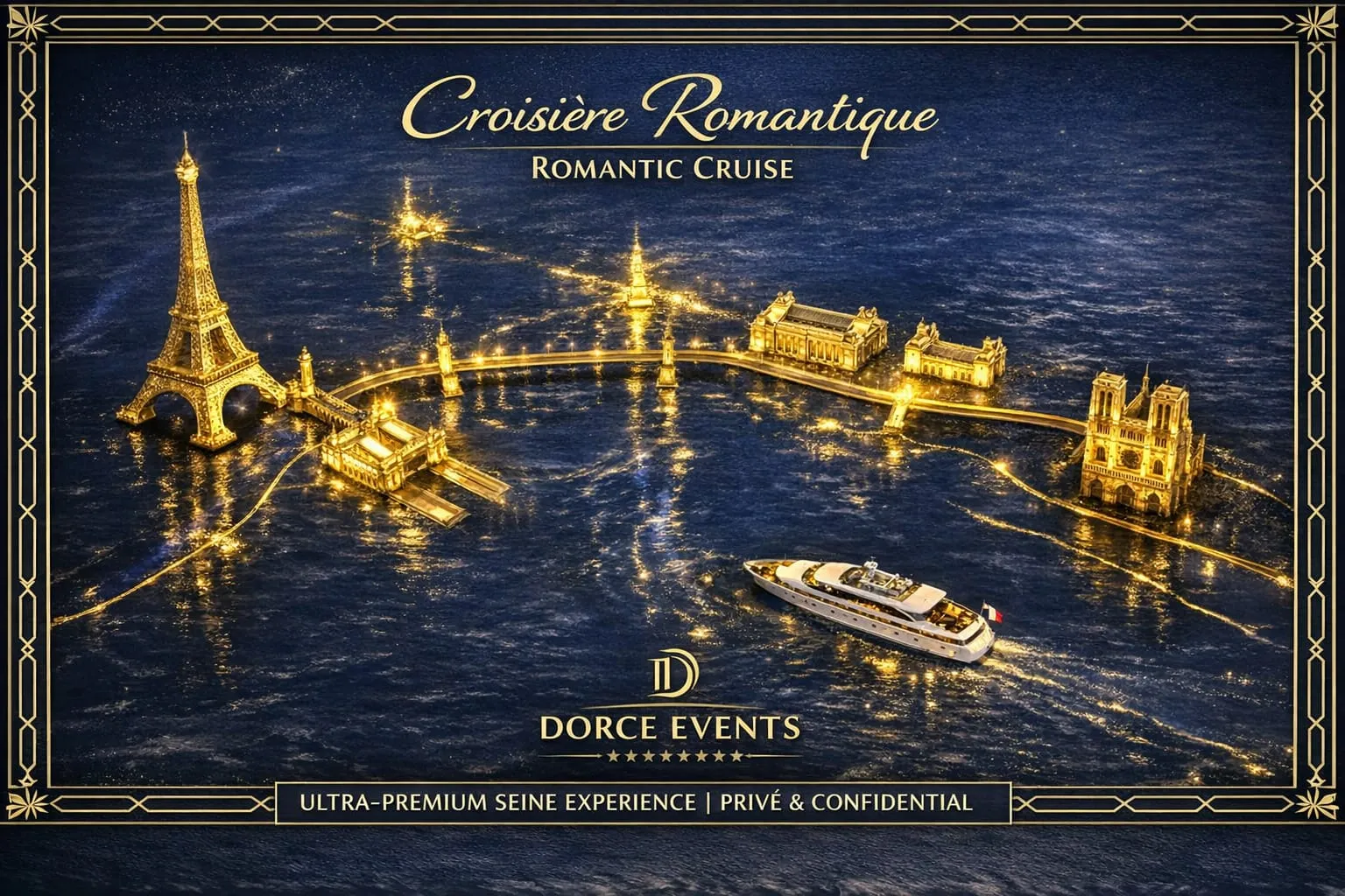 Carte du parcours romantique de la croisière privée sur la Seine