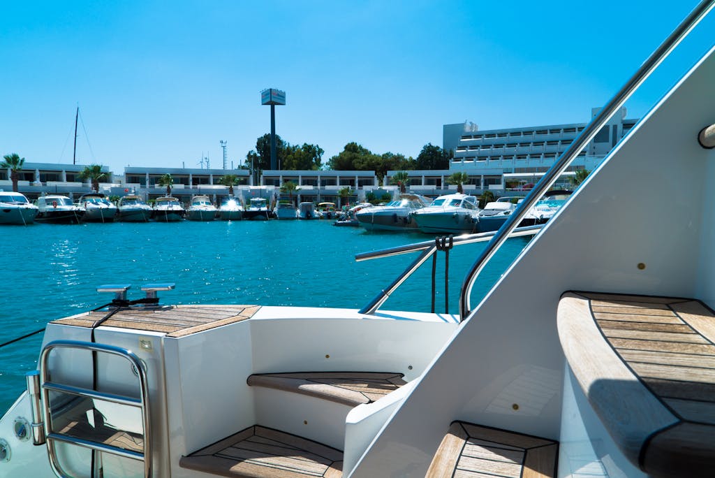 Experience luxury living aboard a yacht in the scenic Çeşme Marina, Turkey.
